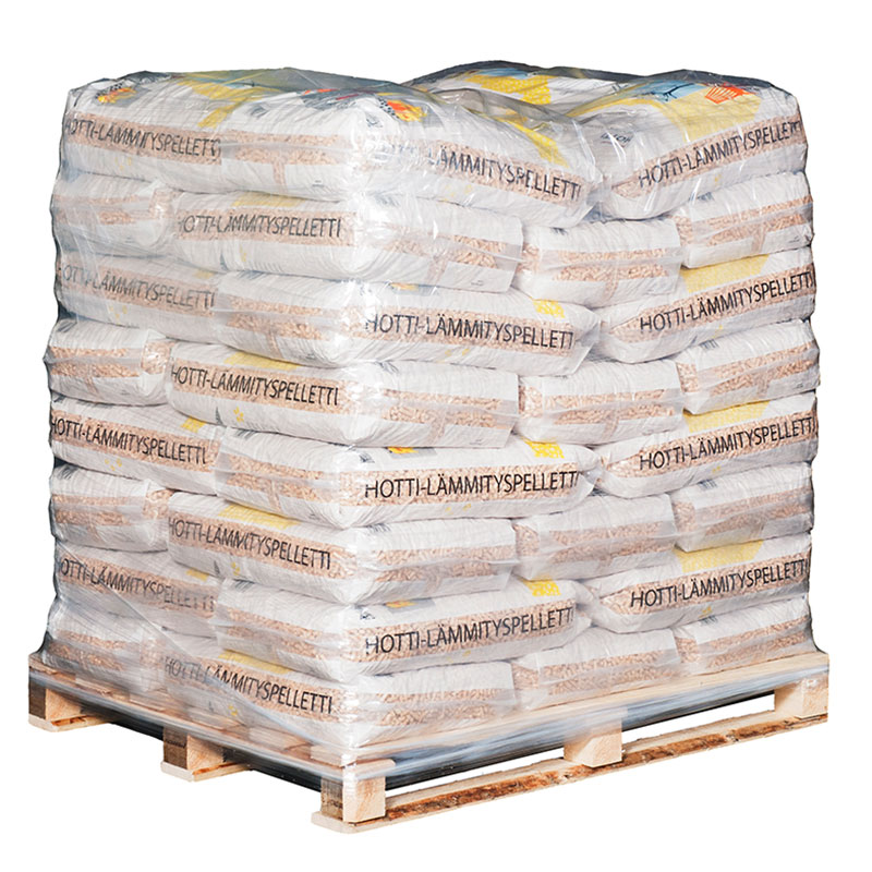 Pallet of small Hotti wood pellet bags, 800 kg